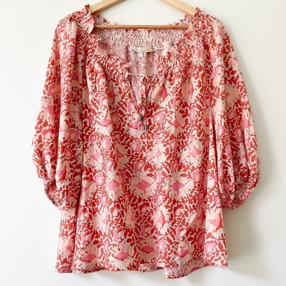 Linen blend oversized boho blouse abstract floral print. Size S - Picture 1 of 8